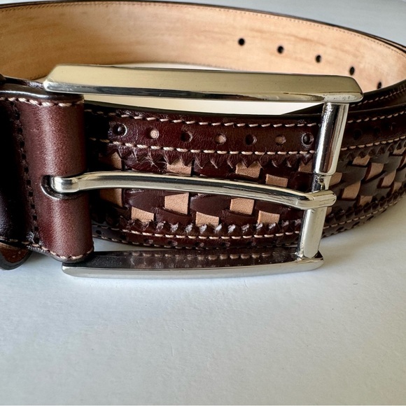 New Mezlan Men's Brown Woven Leather Belt Made in Spain Size 36 - Picture 3 of 10